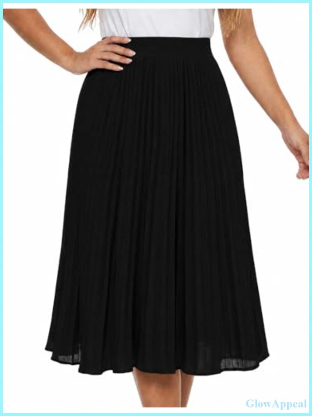Pleated Midi Skirt High Waisted A-Line Chiffon Work Office